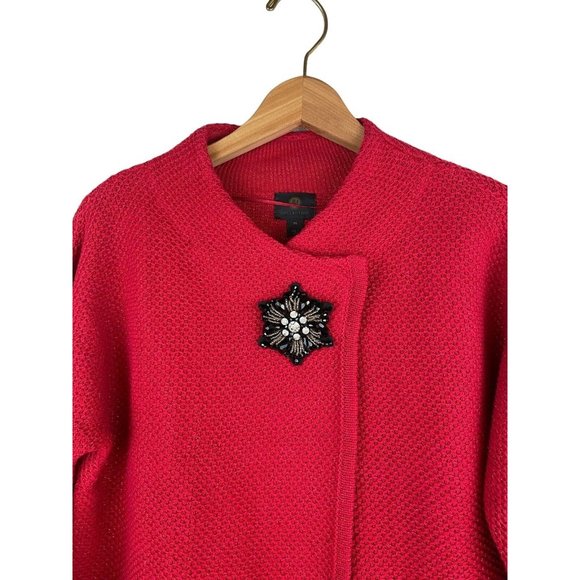 JM Collection Sweater Jacket Women Size Small Petite Red Sparkles Cotton Blend - Picture 2 of 12